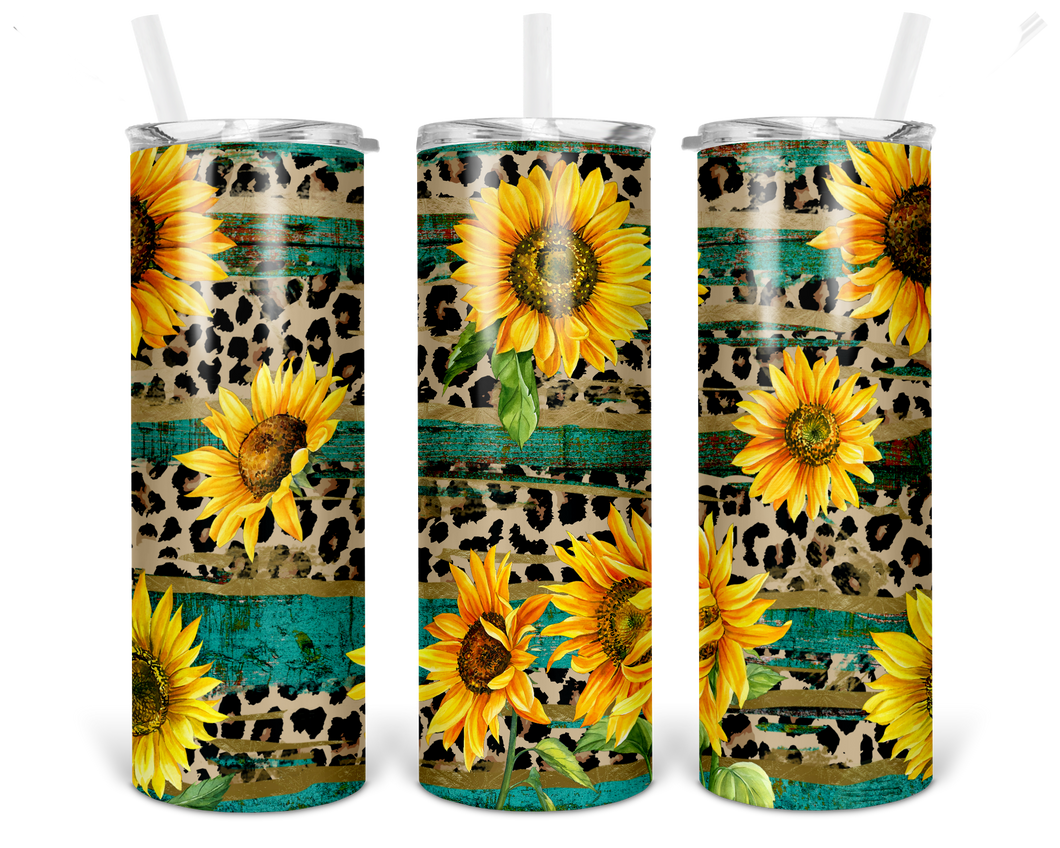 Rustic Leopard Sunflower 20 oz Tumbler
