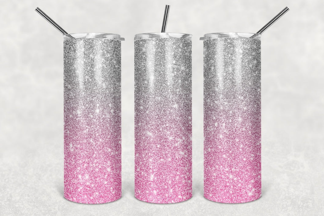 Tumber- Pink & Grey Glitter- 20 oz